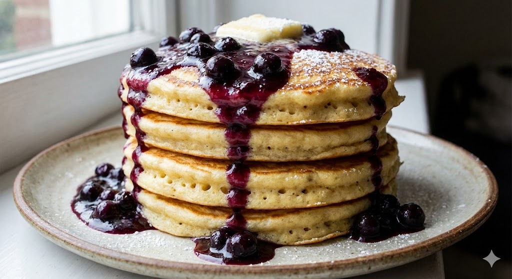organic spelt pancakes with blueberries