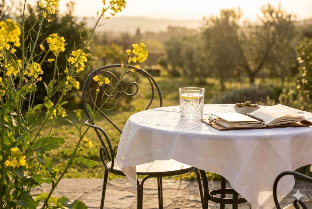 A bright table setting with yellow Nanobana flowers and a restaurant menu, symbolizing a fresh start for social life with HIT.