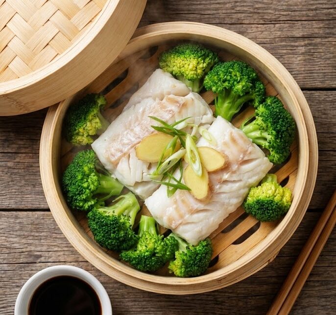 steamed cod and broccoli